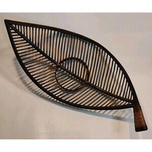 Large MCM Home Decor Palm Leaf Reed Wicker Wood Basket 30.5" x 15" x 9.5"